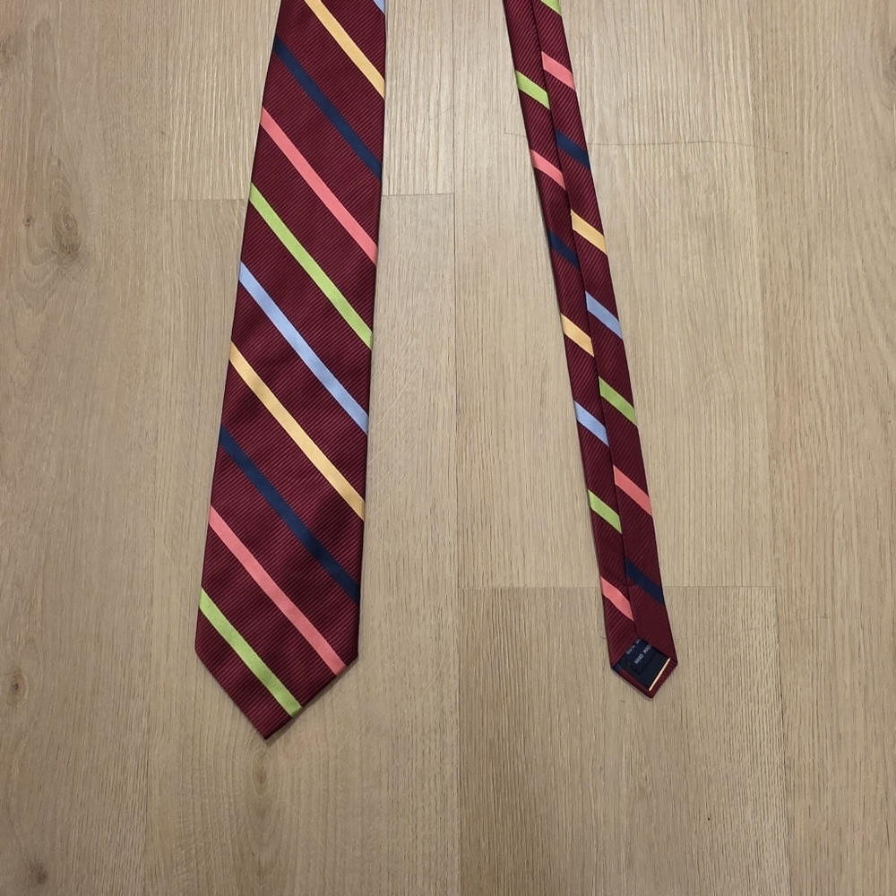 Paul Fredrick Red Colorful‎ Stripe 100% Silk Preppy Stylish Business Wedding Tie